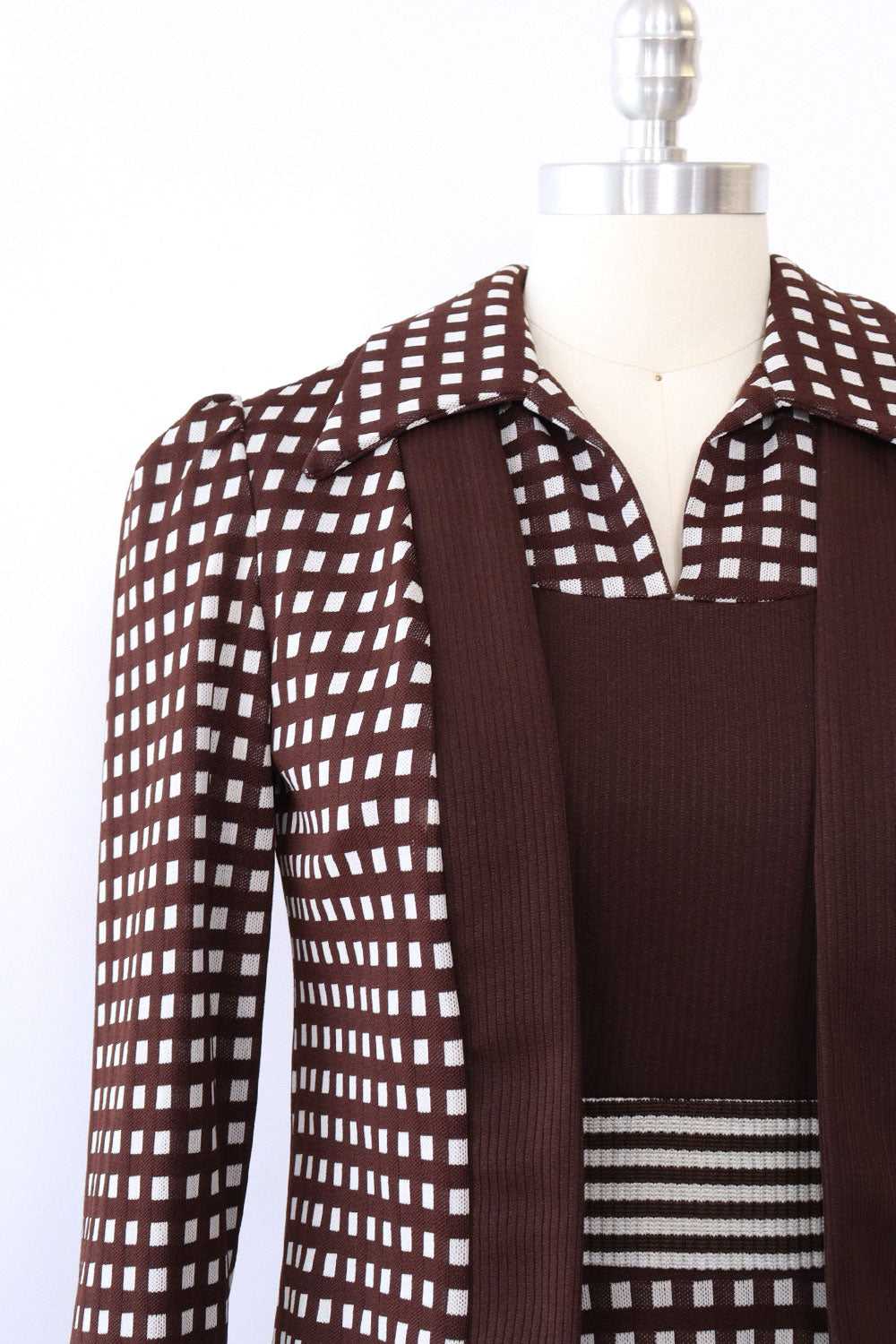 Checkered Chocolate Dress and Jacket Ensemble S/M - image 2