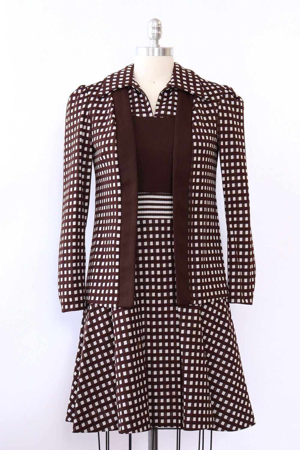 Checkered Chocolate Dress and Jacket Ensemble S/M - image 3