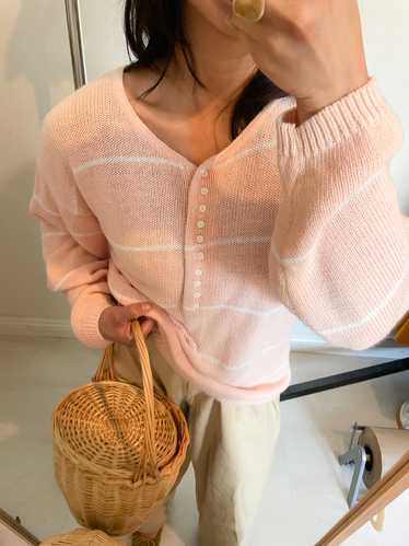 Peach Cotton Henley Sweater - image 1