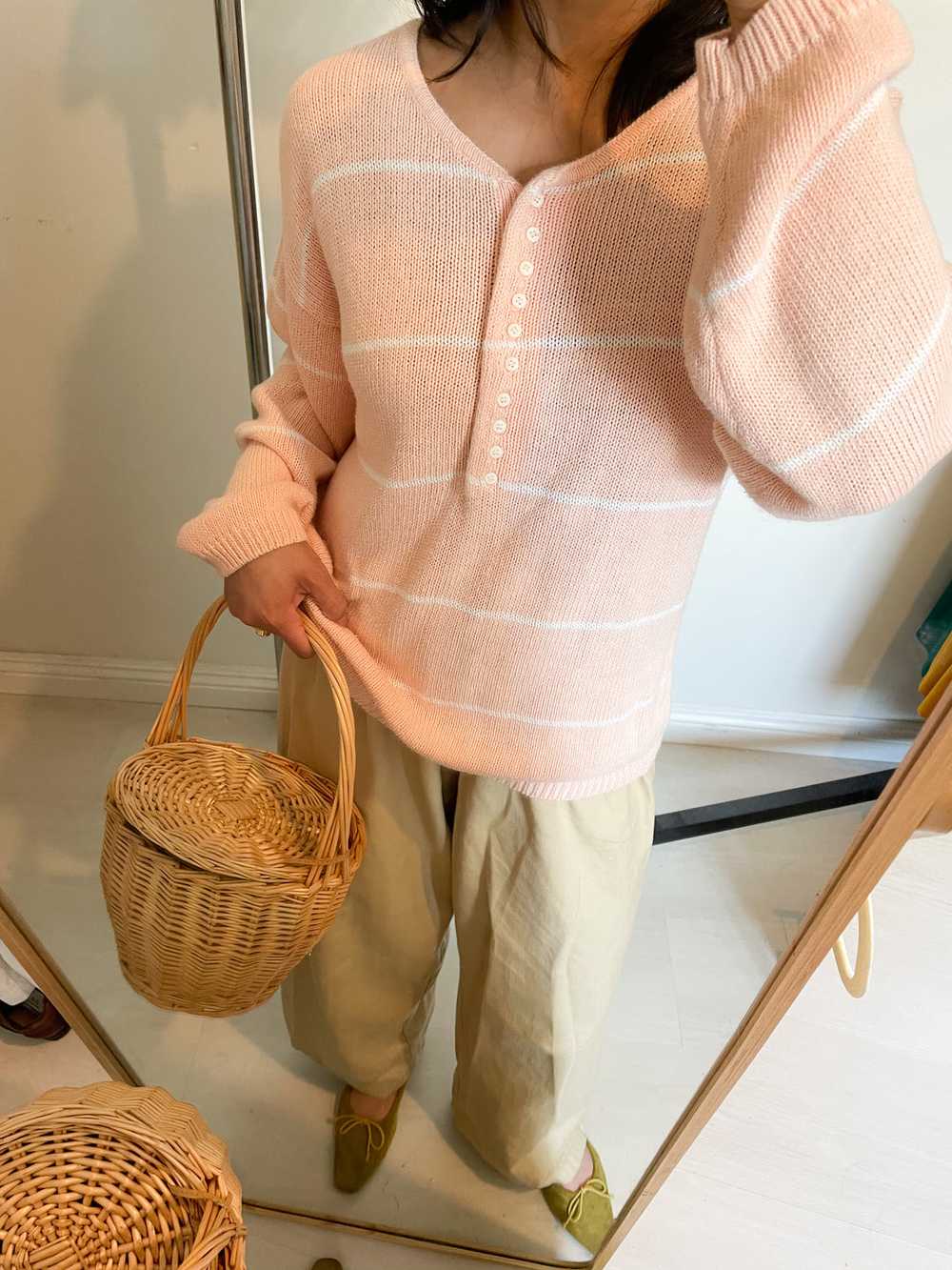 Peach Cotton Henley Sweater - image 2