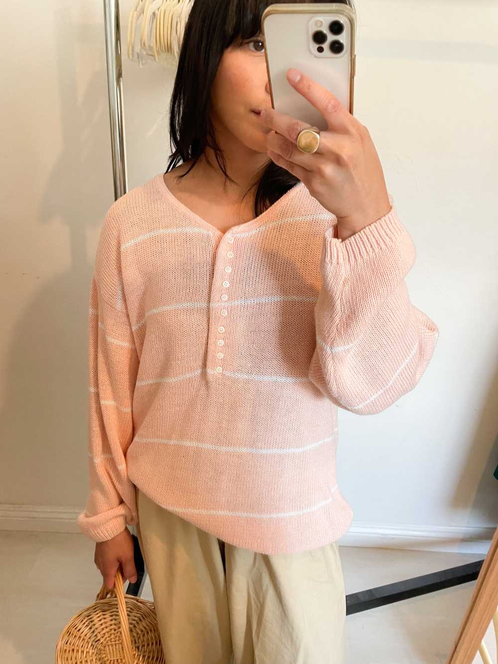 Peach Cotton Henley Sweater - image 3