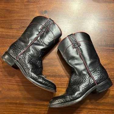 Justin Black Reptile Skin Leather Red Threaded Cow
