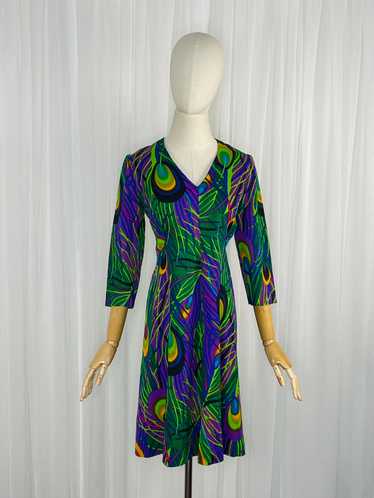 1960s peacock print dress