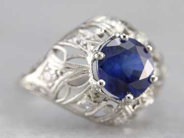 Art Deco Sapphire and Diamond Cocktail Ring - image 1