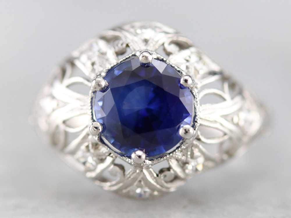 Art Deco Sapphire and Diamond Cocktail Ring - image 2
