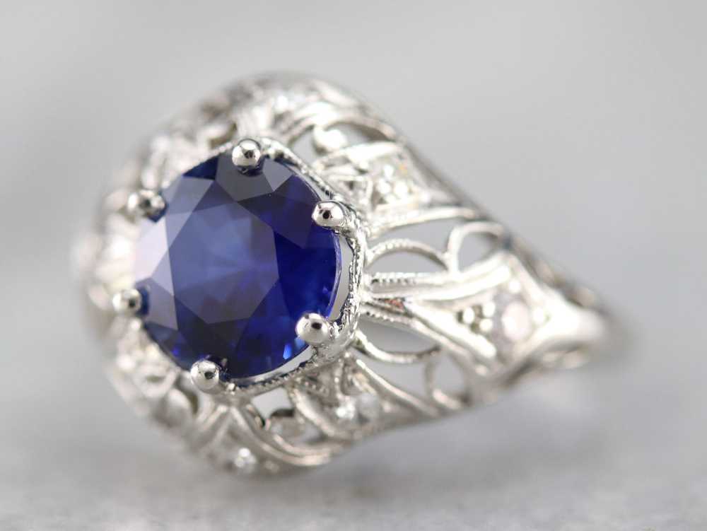 Art Deco Sapphire and Diamond Cocktail Ring - image 3