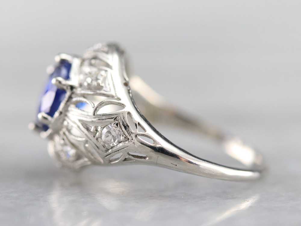 Art Deco Sapphire and Diamond Cocktail Ring - image 4