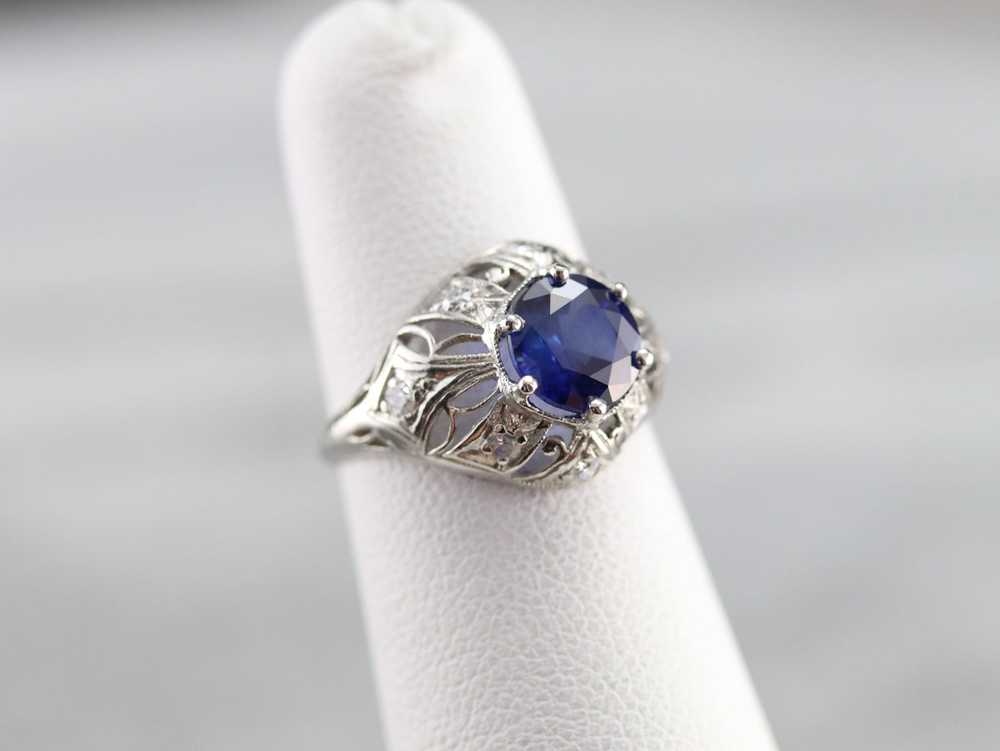 Art Deco Sapphire and Diamond Cocktail Ring - image 7