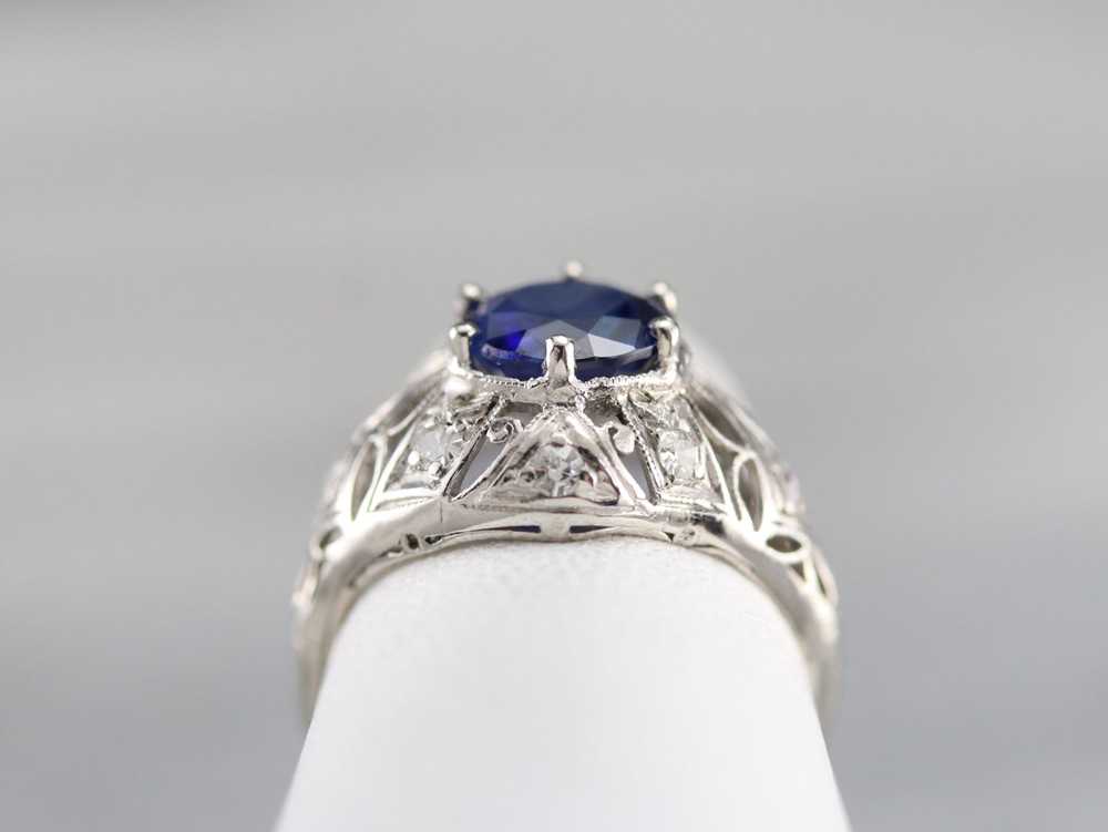 Art Deco Sapphire and Diamond Cocktail Ring - image 8