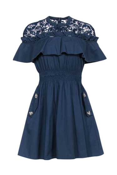 Self-Portrait - Navy Poplin & Embroidered Lace Sho