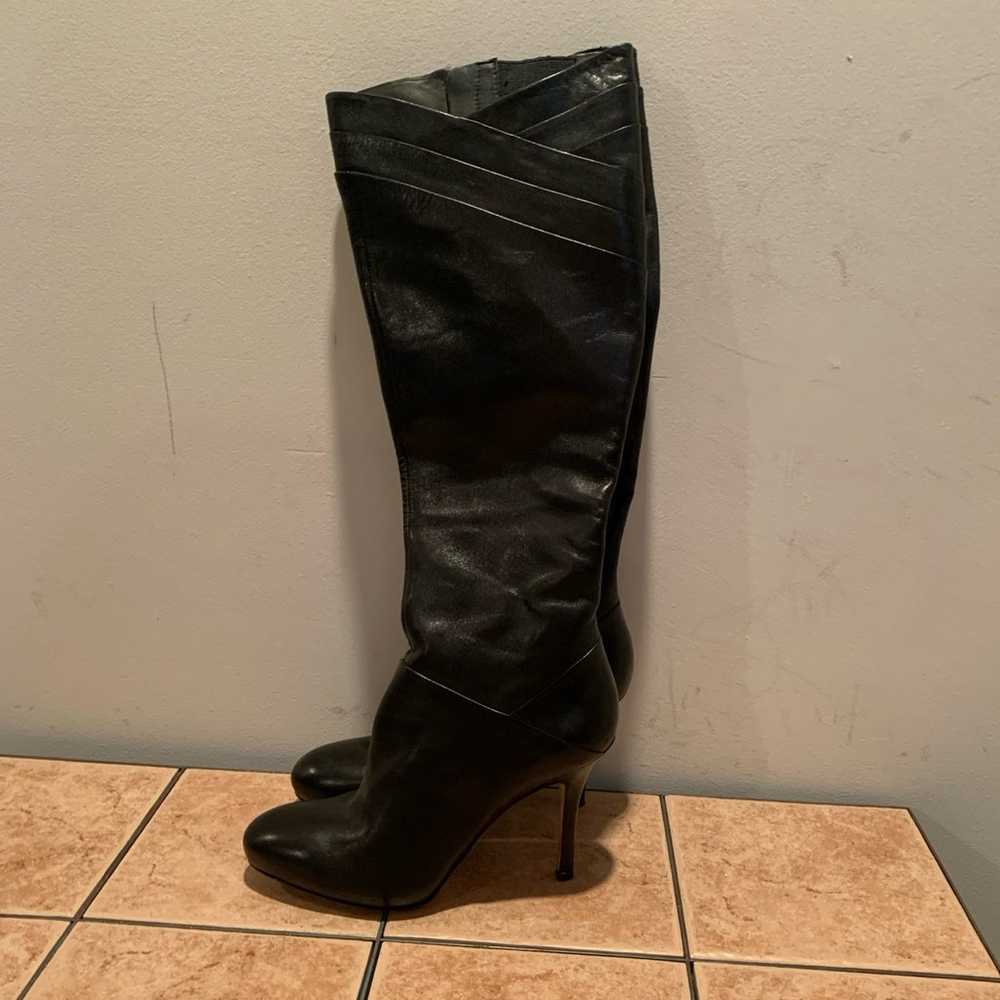 Via Spiga Knee High Heeled Leather Boots Black si… - image 2