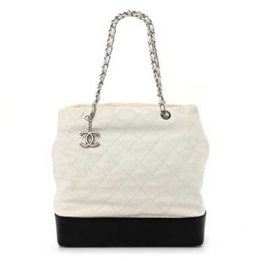 CHANEL Calfskin Quilted Gabrielle Shopping Tote Wh