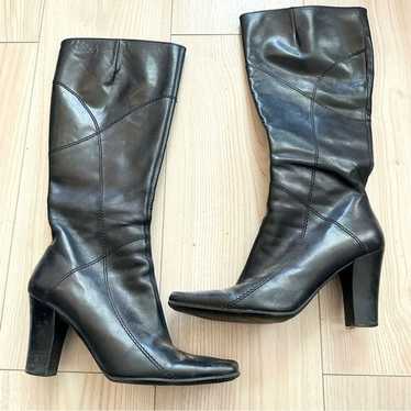 Black Nine West square toe Zinno leather boots