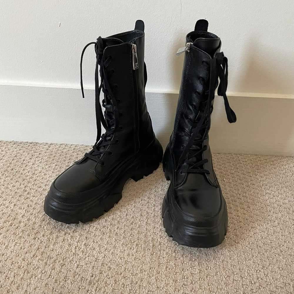 ZARA laced genuine leather combat boots size 6.5 - image 12