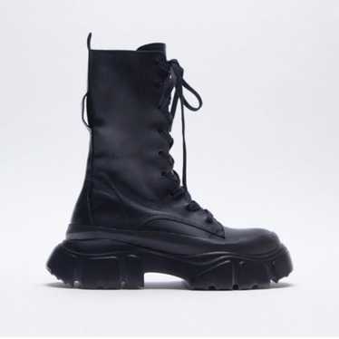ZARA laced genuine leather combat boots size 6.5 - image 1