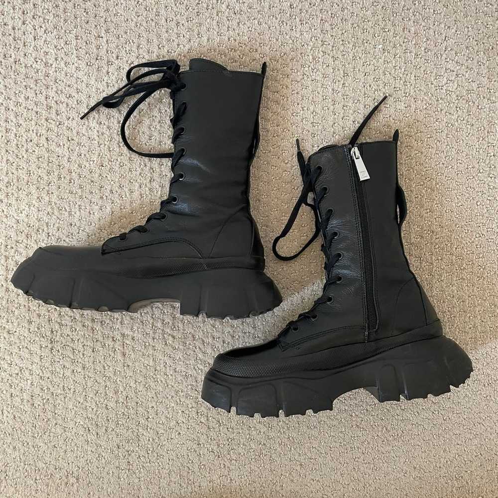 ZARA laced genuine leather combat boots size 6.5 - image 5