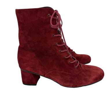 Eric Michael red suede leather lace up zip ankle … - image 1