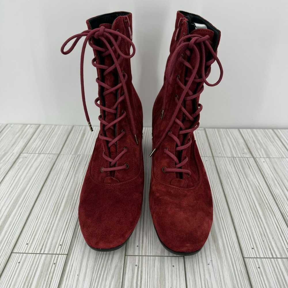 Eric Michael red suede leather lace up zip ankle … - image 4