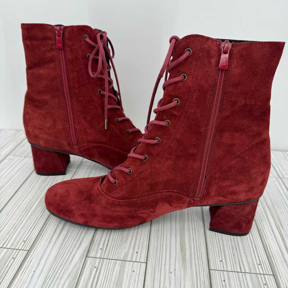 Eric Michael red suede leather lace up zip ankle … - image 5