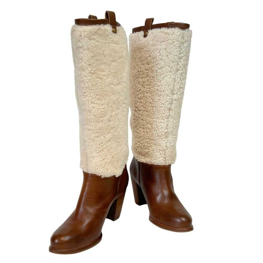 Ugg Ava Shearling Heeled Knee High Brown Leather … - image 11