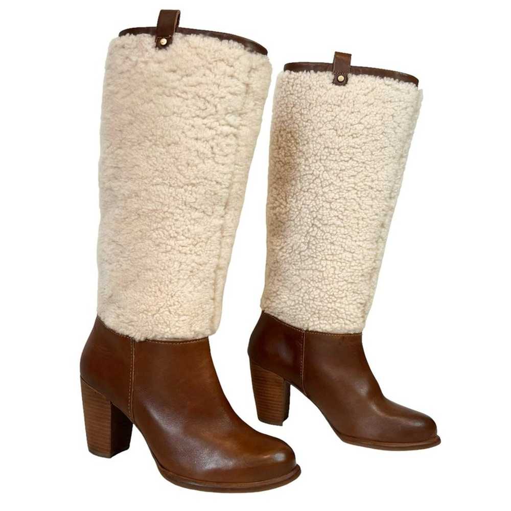 Ugg Ava Shearling Heeled Knee High Brown Leather … - image 2