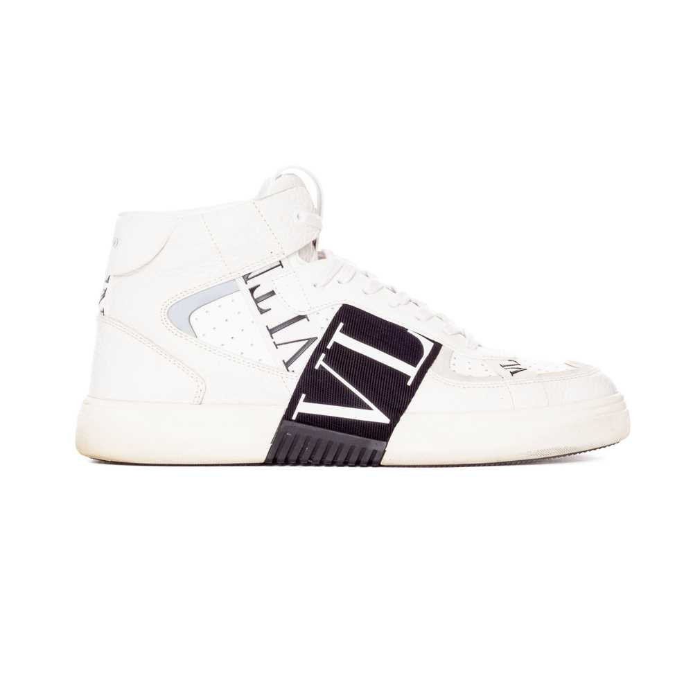 White and Black VL7N Web Logo Mid-Top Sneakers Me… - image 1