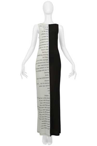 MOSCHINO BLACK & WHITE TEXT MAXI DRESS WITH SIDE S
