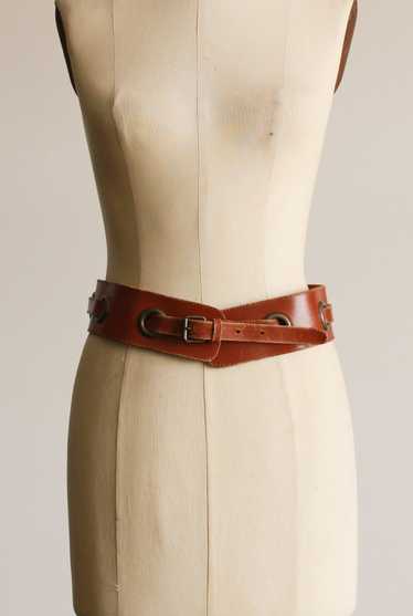 1970s Brown Leather Grommet Belt