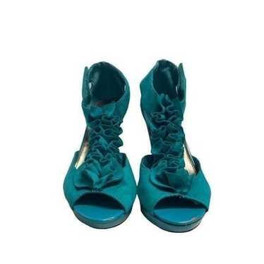 CATO Turquoise Ruffle Strap Hook & Loop Peep Toe … - image 1