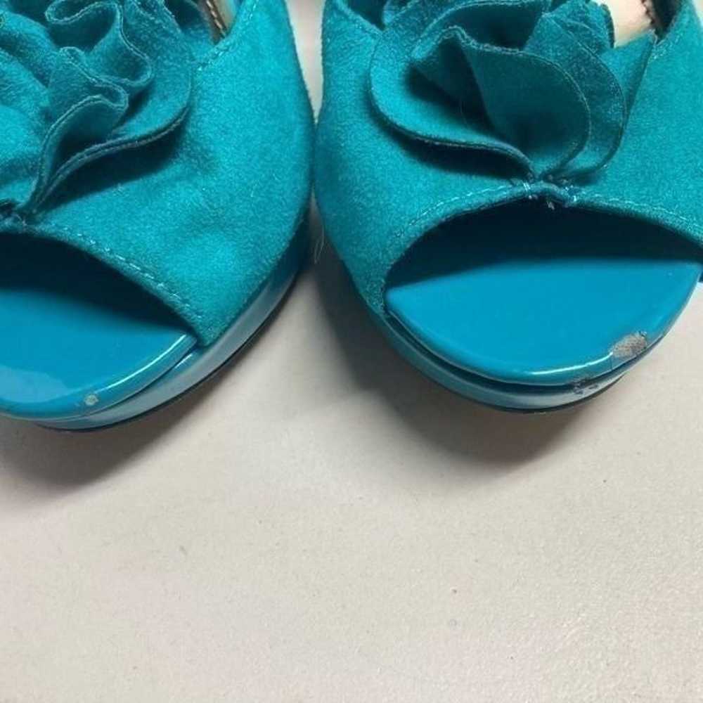 CATO Turquoise Ruffle Strap Hook & Loop Peep Toe … - image 7