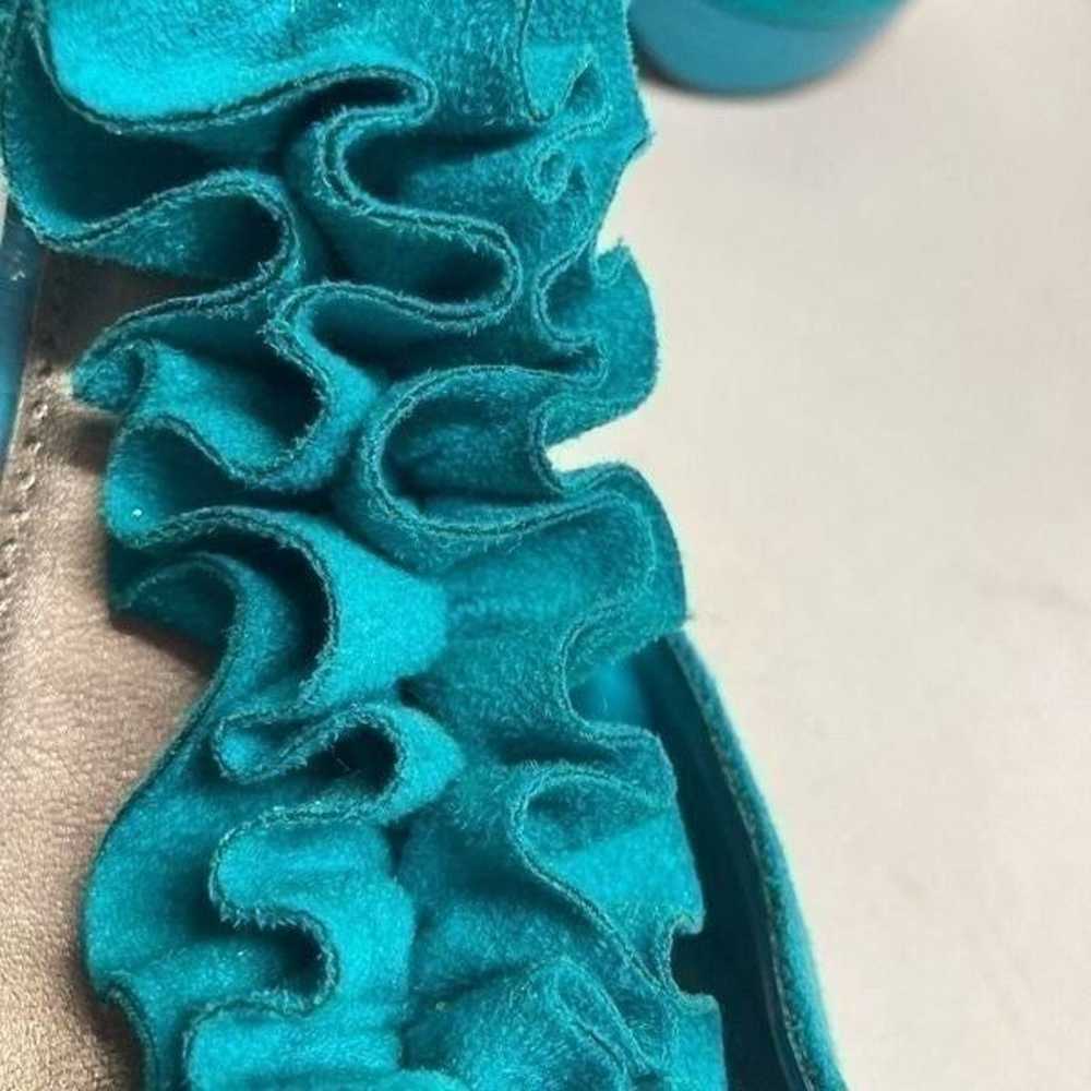 CATO Turquoise Ruffle Strap Hook & Loop Peep Toe … - image 8