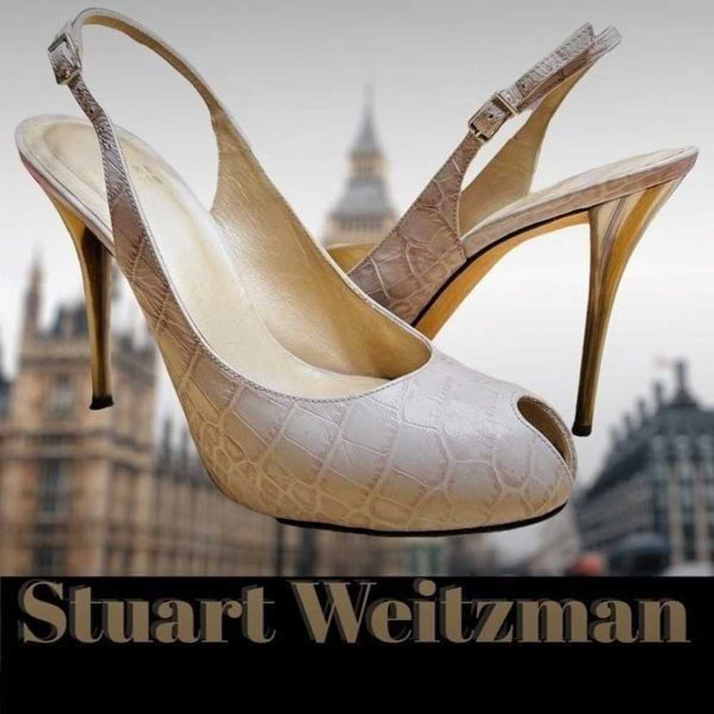 Stuart Weitzman Nude  Slingback Heel 7.5 M Crocod… - image 1