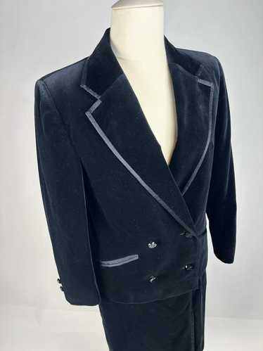 A Céline black velvet Tuxedo skirt suit jacket - F