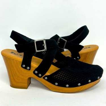 KORKS Wooden Heeled Closed Toed Perforated Strappy