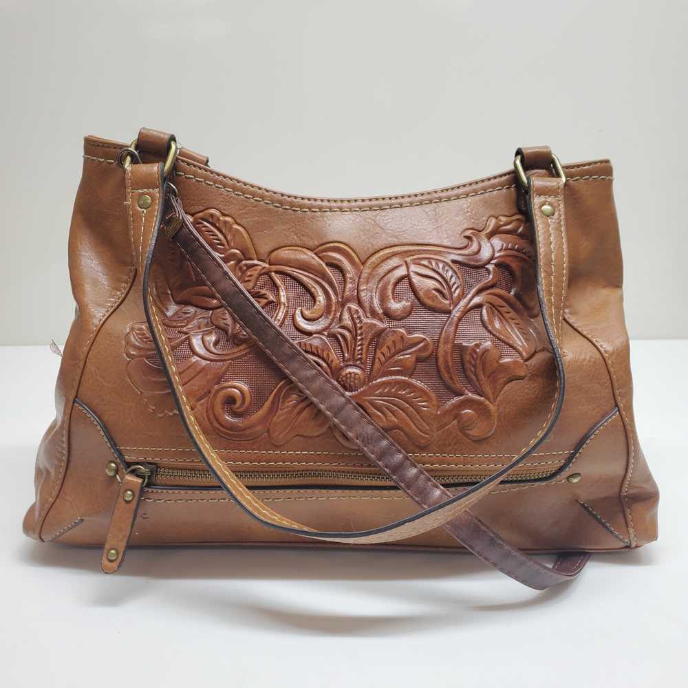 b.o.c. Brown Floral Embossed Leather Crossbody Ba… - image 1