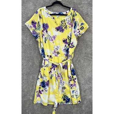 CJ Banks Dress Womens 2X Midi Yellow Floral Elast… - image 1