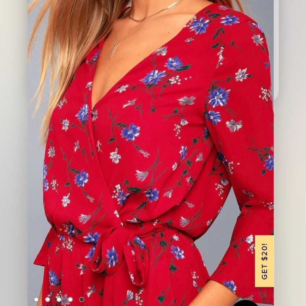 Lulus Bronwen Red Floral Tie Waist Flounce Sleeve… - image 2
