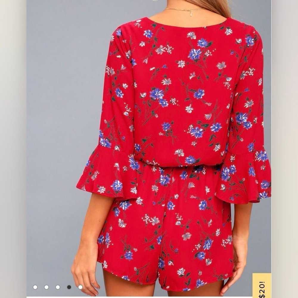 Lulus Bronwen Red Floral Tie Waist Flounce Sleeve… - image 4