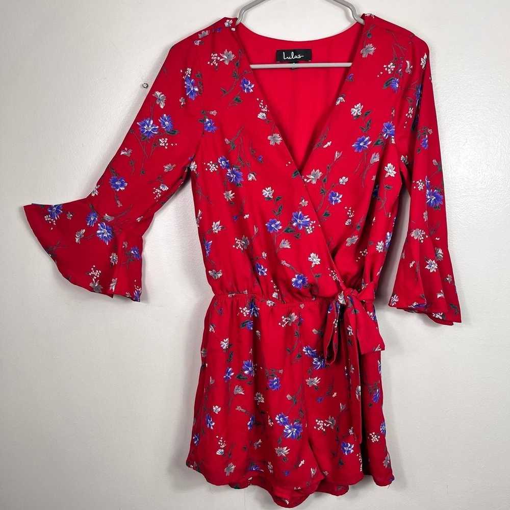 Lulus Bronwen Red Floral Tie Waist Flounce Sleeve… - image 5