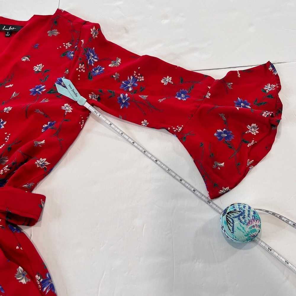 Lulus Bronwen Red Floral Tie Waist Flounce Sleeve… - image 9