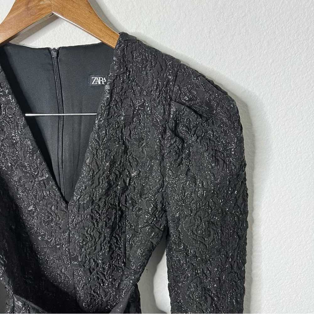 Zara Black Metallic Jacquard Embossed Puff Sleeve… - image 4