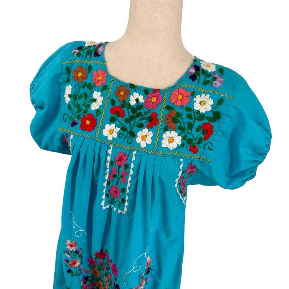 Vintage Hand Embroidered Mexican Dress Puff Sleev… - image 5