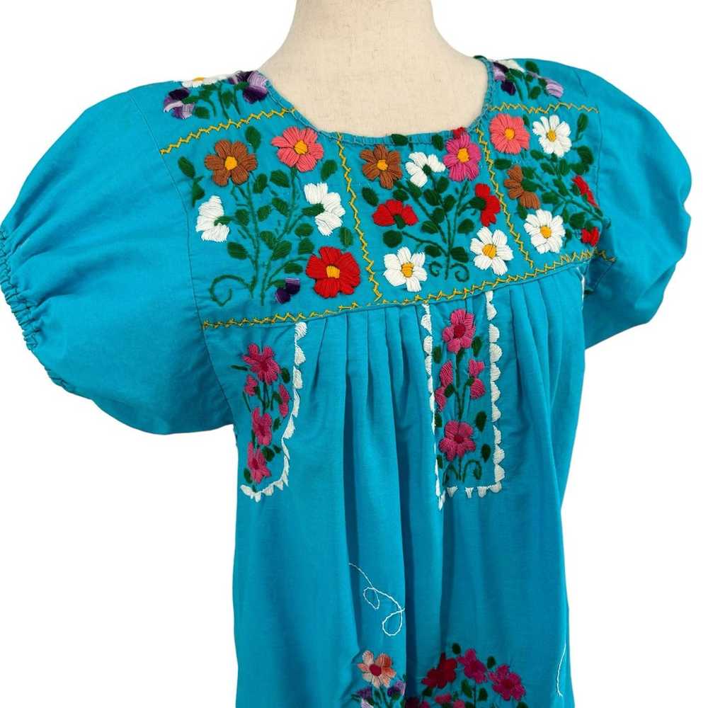 Vintage Hand Embroidered Mexican Dress Puff Sleev… - image 6