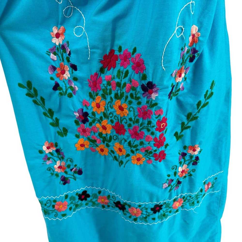 Vintage Hand Embroidered Mexican Dress Puff Sleev… - image 7