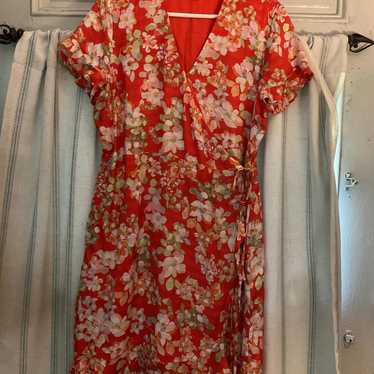 J.Jill Red Floral Wrap Dress Size Medium - image 1