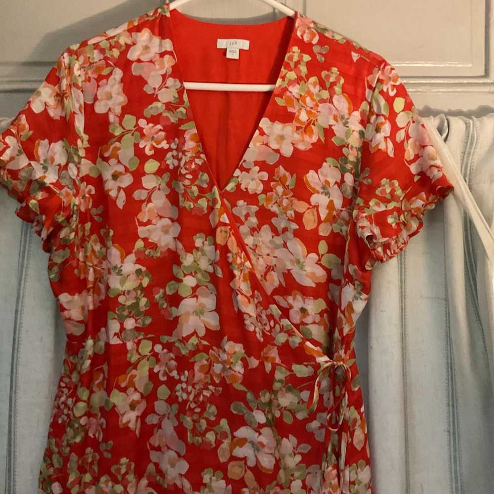 J.Jill Red Floral Wrap Dress Size Medium - image 2