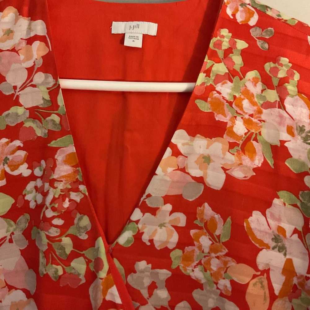 J.Jill Red Floral Wrap Dress Size Medium - image 3