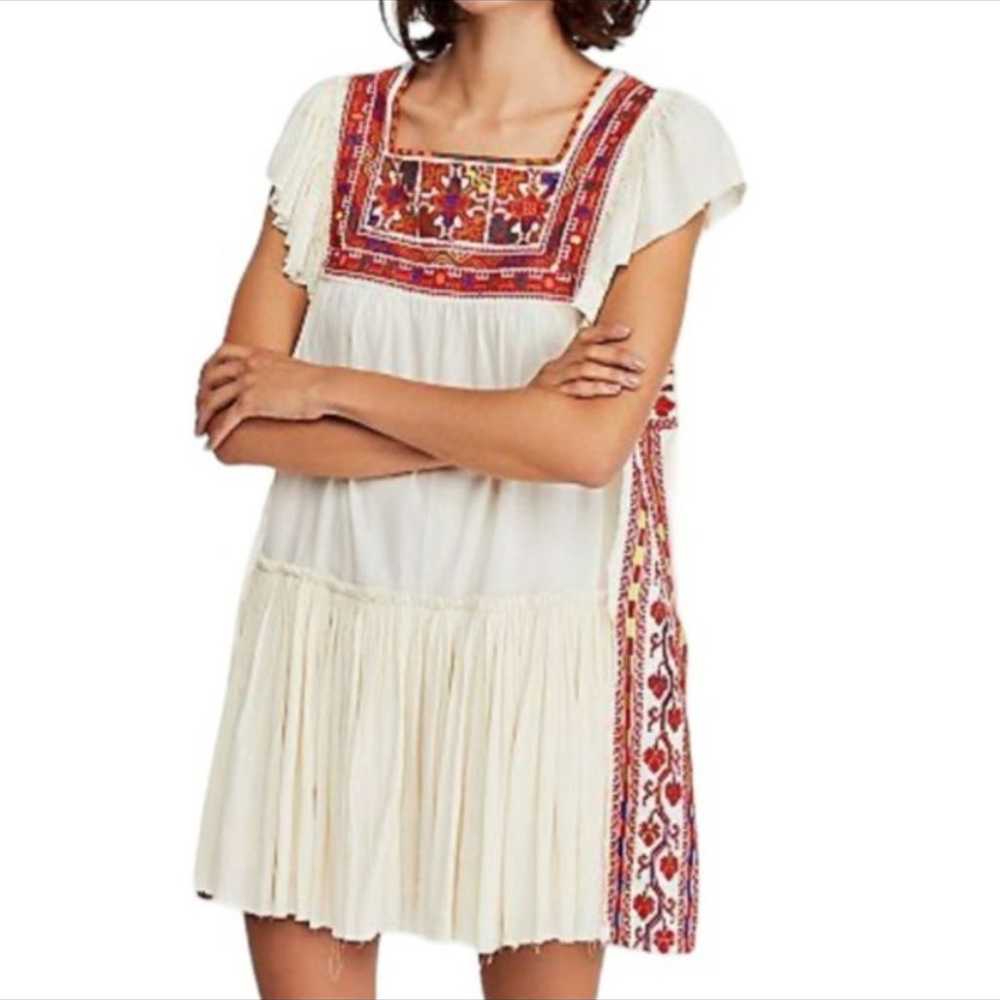 Free People Minidress Beige Red Embroidery Size L… - image 2