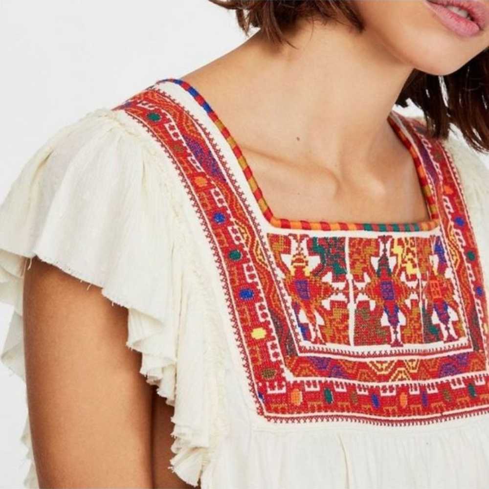 Free People Minidress Beige Red Embroidery Size L… - image 4