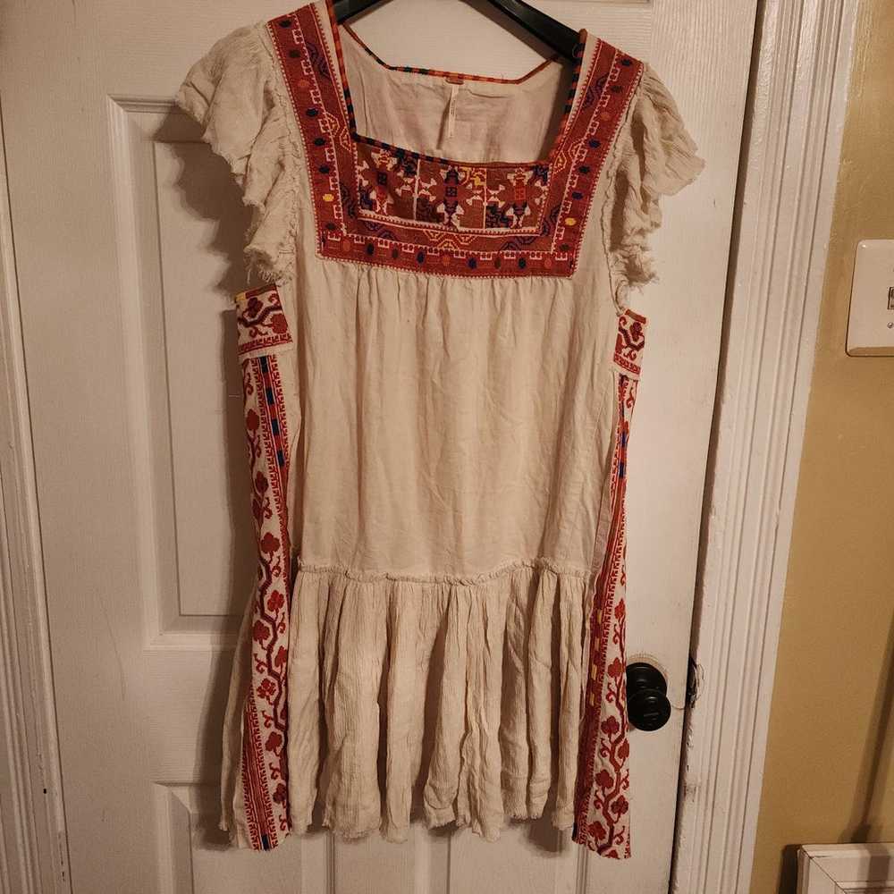 Free People Minidress Beige Red Embroidery Size L… - image 5